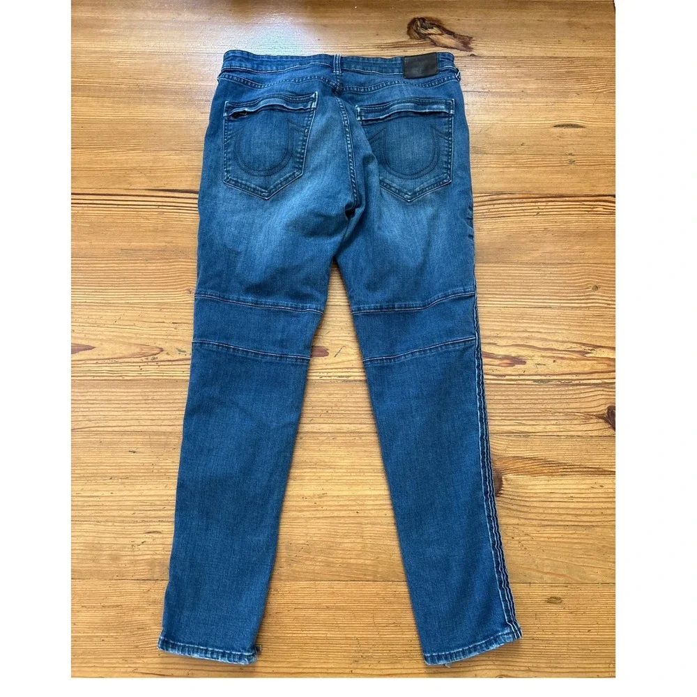 True Religion Mick Jeans Mens Blue Moto‎ Slouchy Skinny Ankle Zip SIZE 34
